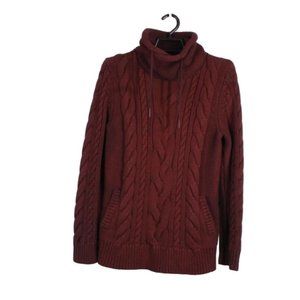 LL Bean Berry Cotton Funnelneck Double L Mixed-Cable Sweater Size S